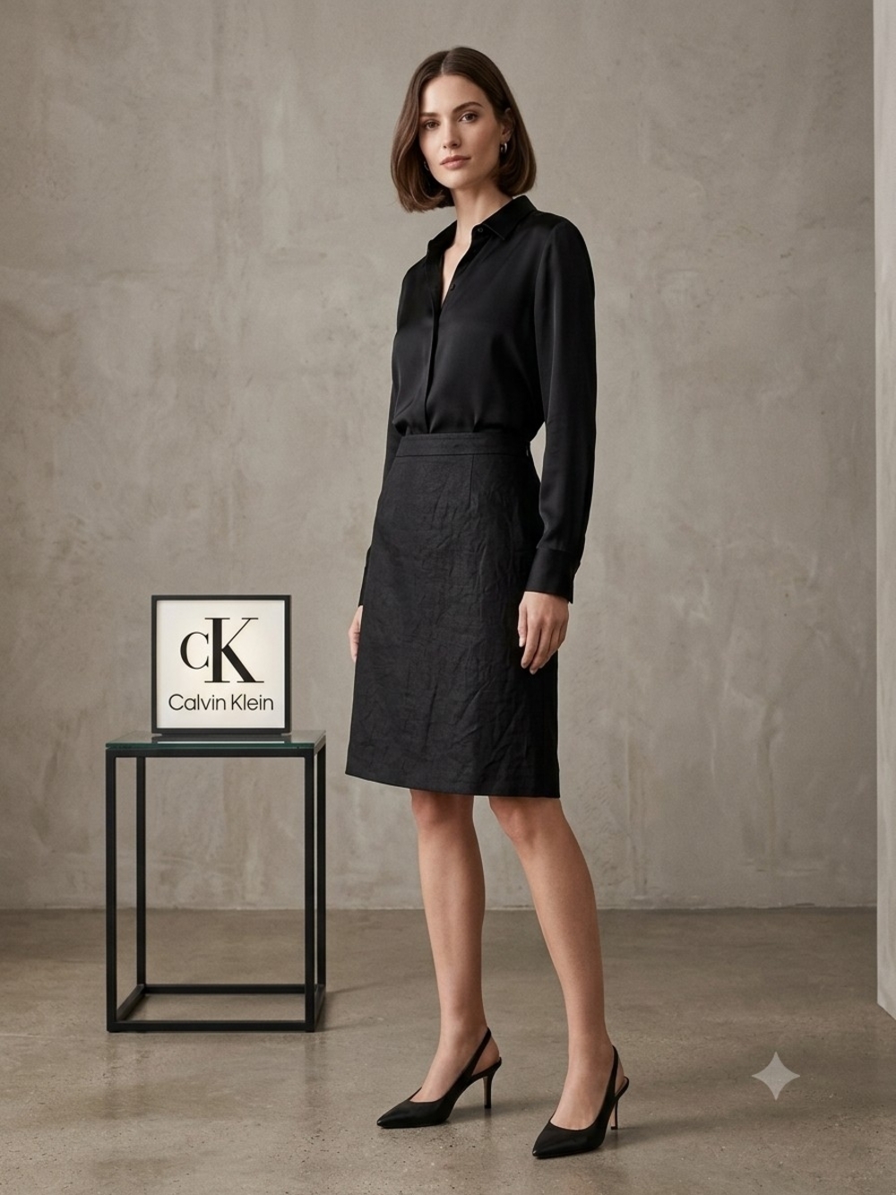 Calvin Klein Black A-Line Midi Skirt